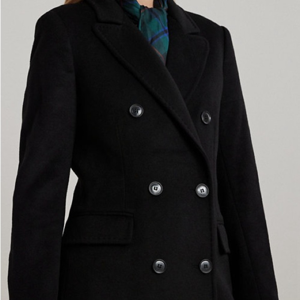 Lauren Ralph Lauren Black Double-Breasted Wool-Blend Coat - Picture 2 of 12